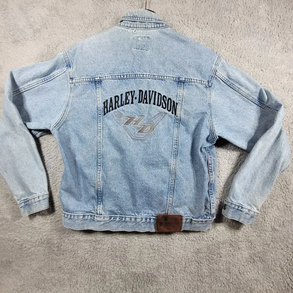 HARLEY DAVIDSON DENIM‎ JEAN JACKET Y2K VTG WOMENS SIZE MEDIUM BIKERSBLUES